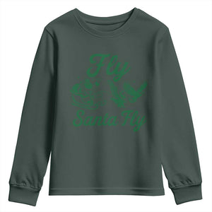 Funny Fly Santa Fly Youth Sweatshirt Christmas Football PFE TS11 Dark Forest Green Print Your Wear