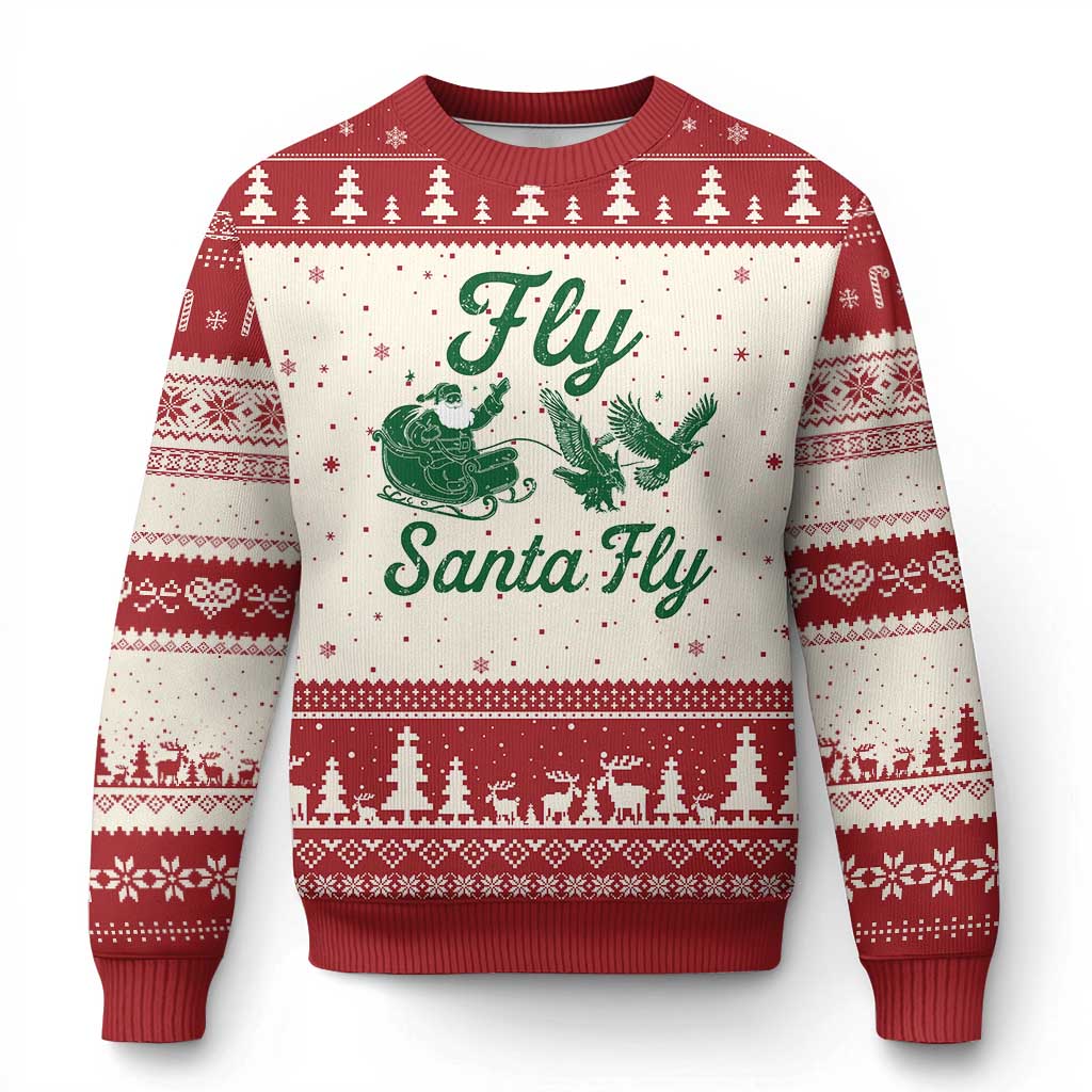 Funny Xmas Philadelphia Fan Ugly Christmas Sweater Fly Santa Fly Eagles Philly Pride TS11 Beige Red Print Your Wear