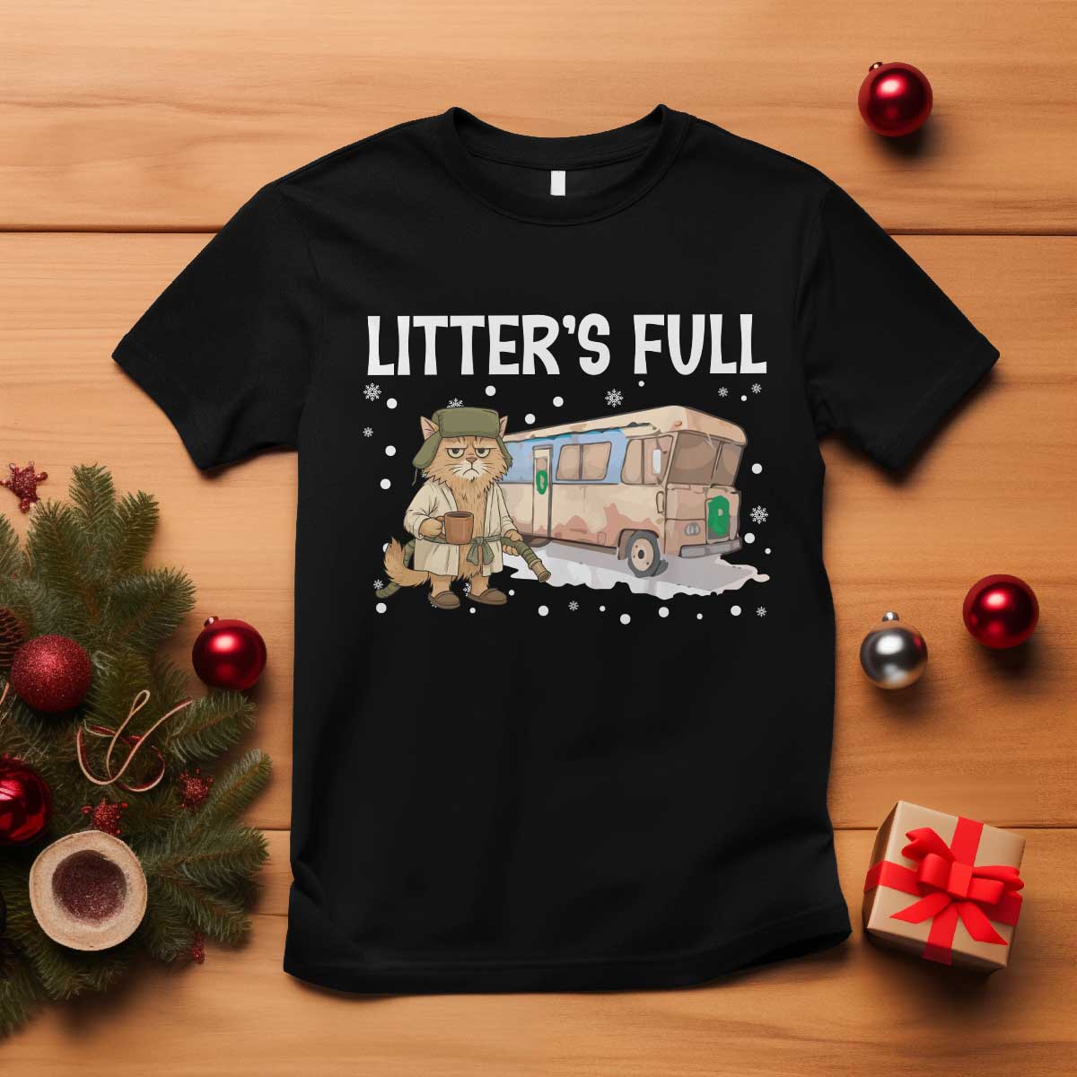 Funny Christmas Vacation Litter's Full Cat T Shirt Xmas Movie TS11 Black Print Your Wear