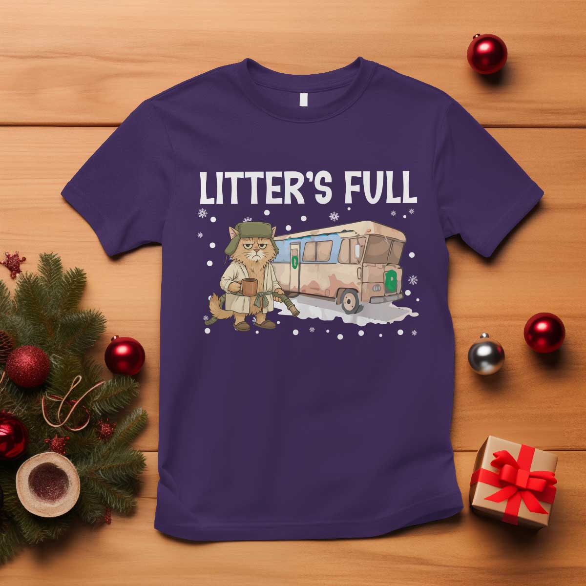 Funny Christmas Vacation Litter's Full Cat T Shirt Xmas Movie TS11 Purple Print Your Wear