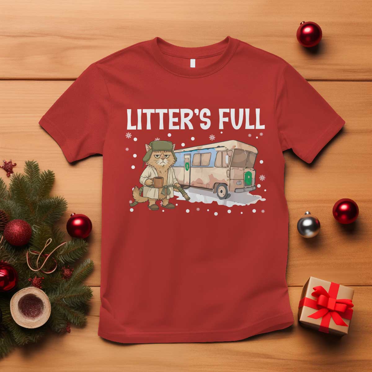 Funny Christmas Vacation Litter's Full Cat T Shirt Xmas Movie TS11 Red Print Your Wear