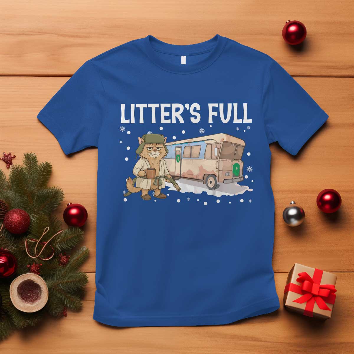 Funny Christmas Vacation Litter's Full Cat T Shirt Xmas Movie TS11 Royal Blue Print Your Wear