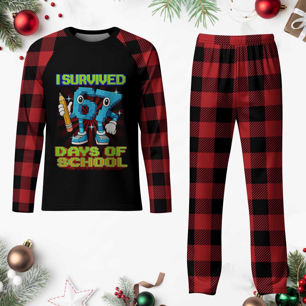 Funny I Survived 67 Days Of School Plaid Pajama Set Six Seven Meme Pixel Game Gen Alpha TS11 Buffalo Plaid Print Your Wear
