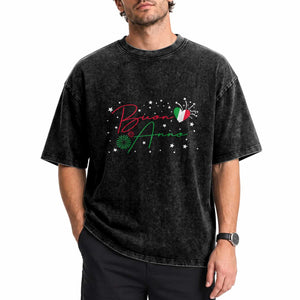 Funny Buon Anno Itlalian New Year Washed Cotton T-Shirt