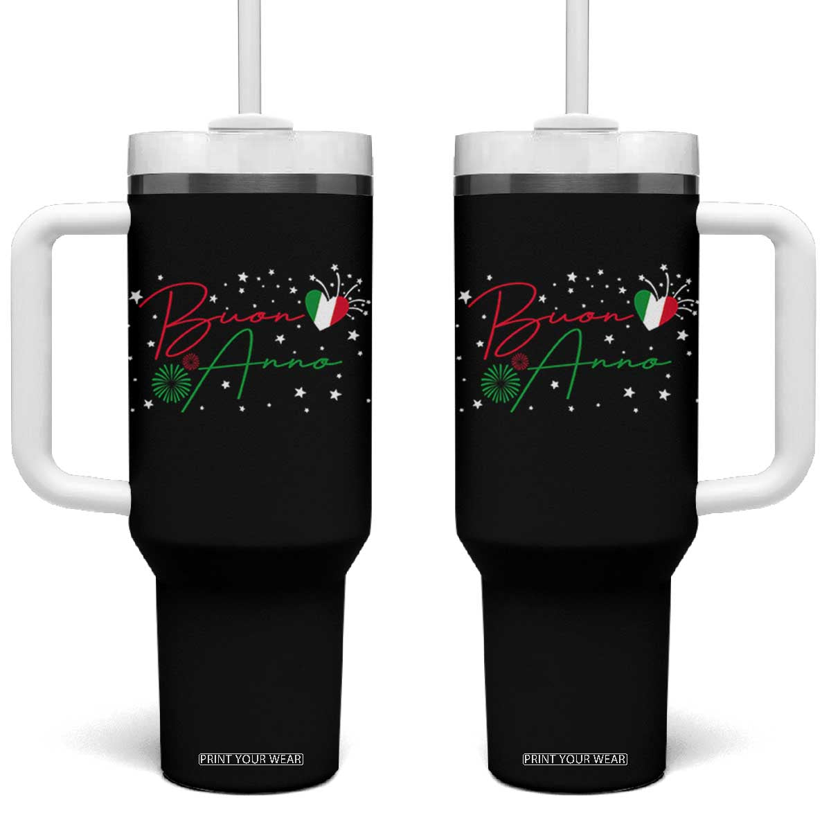 Funny Buon Anno Itlalian New Year Tumbler With Handle TS11 One Size: 40 oz Black Print Your Wear