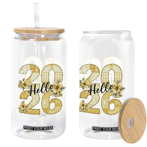 Hello New Year 2026 Vintage Floral Patchwork Quilt Glass Can TS11 Print Your Wear