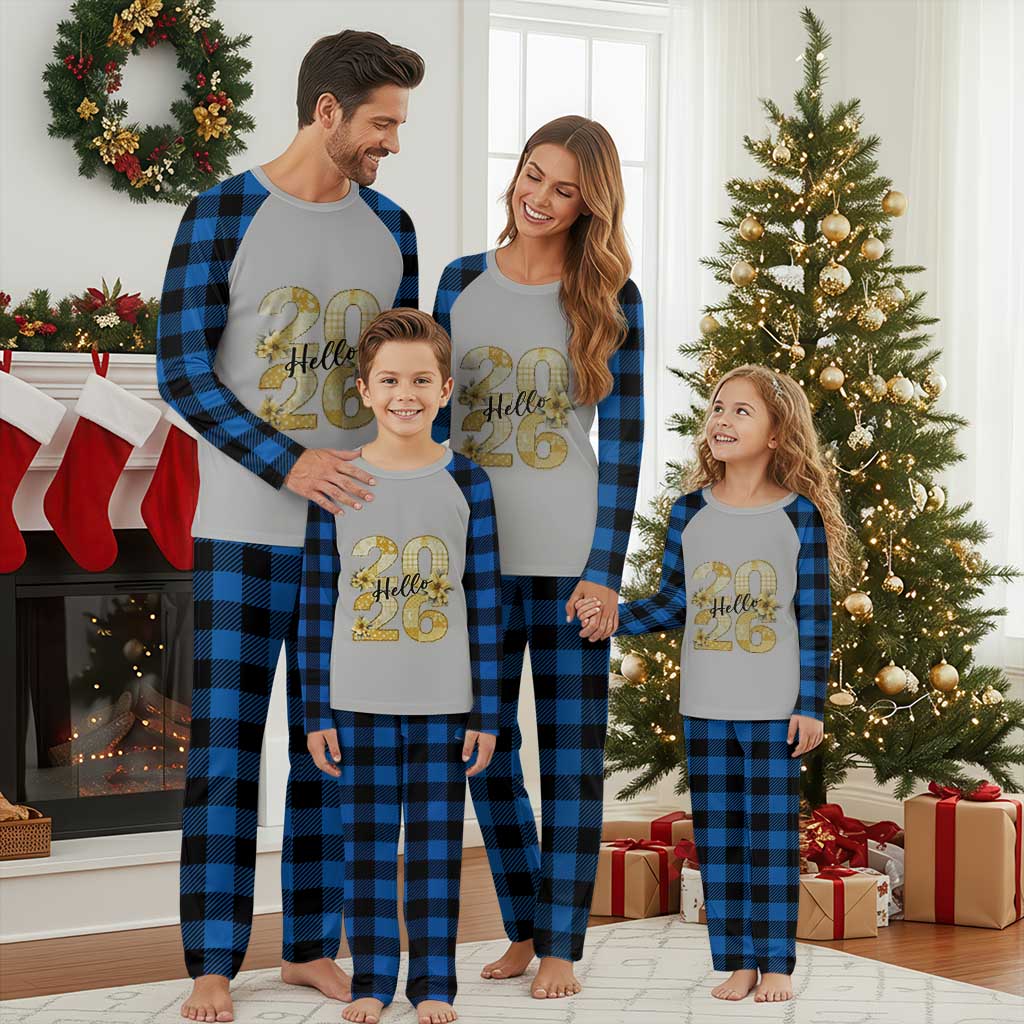 Hello New Year 2026 Vintage Floral Patchwork Quilt Plaid Pajama Set TS11 Blue Plaid Print Your Wear