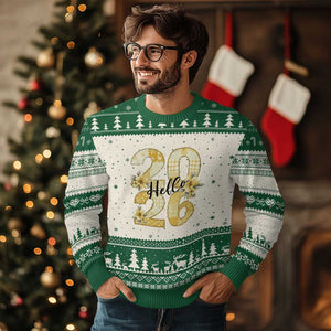 Hello New Year 2026 Vintage Floral Patchwork Quilt Ugly Christmas Sweater TS11 Beige Green Print Your Wear