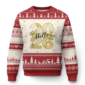 Hello New Year 2026 Vintage Floral Patchwork Quilt Ugly Christmas Sweater TS11 Beige Red Print Your Wear