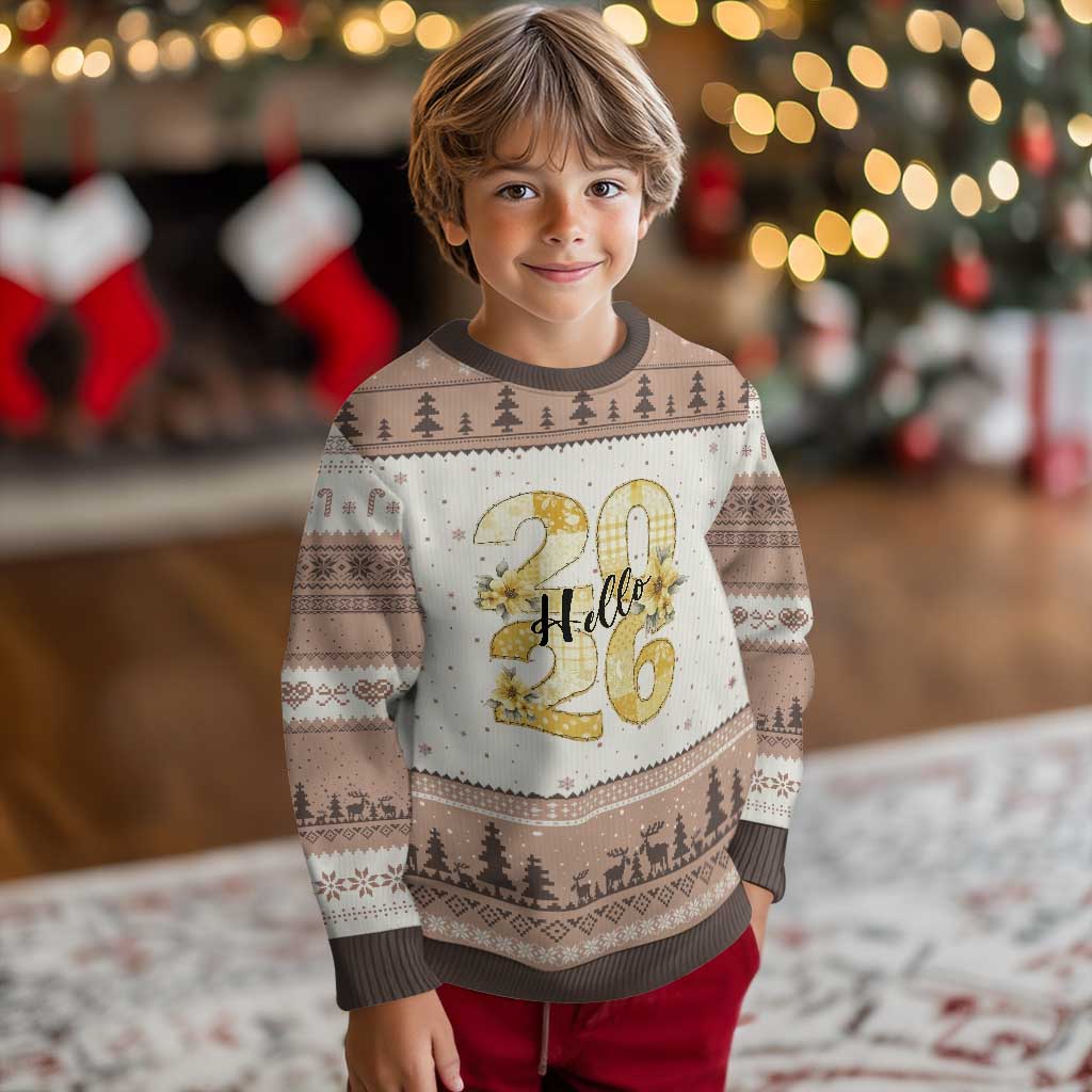 Hello New Year 2026 Vintage Floral Patchwork Quilt Ugly Christmas Sweater TS11 Mocha Mousse Print Your Wear