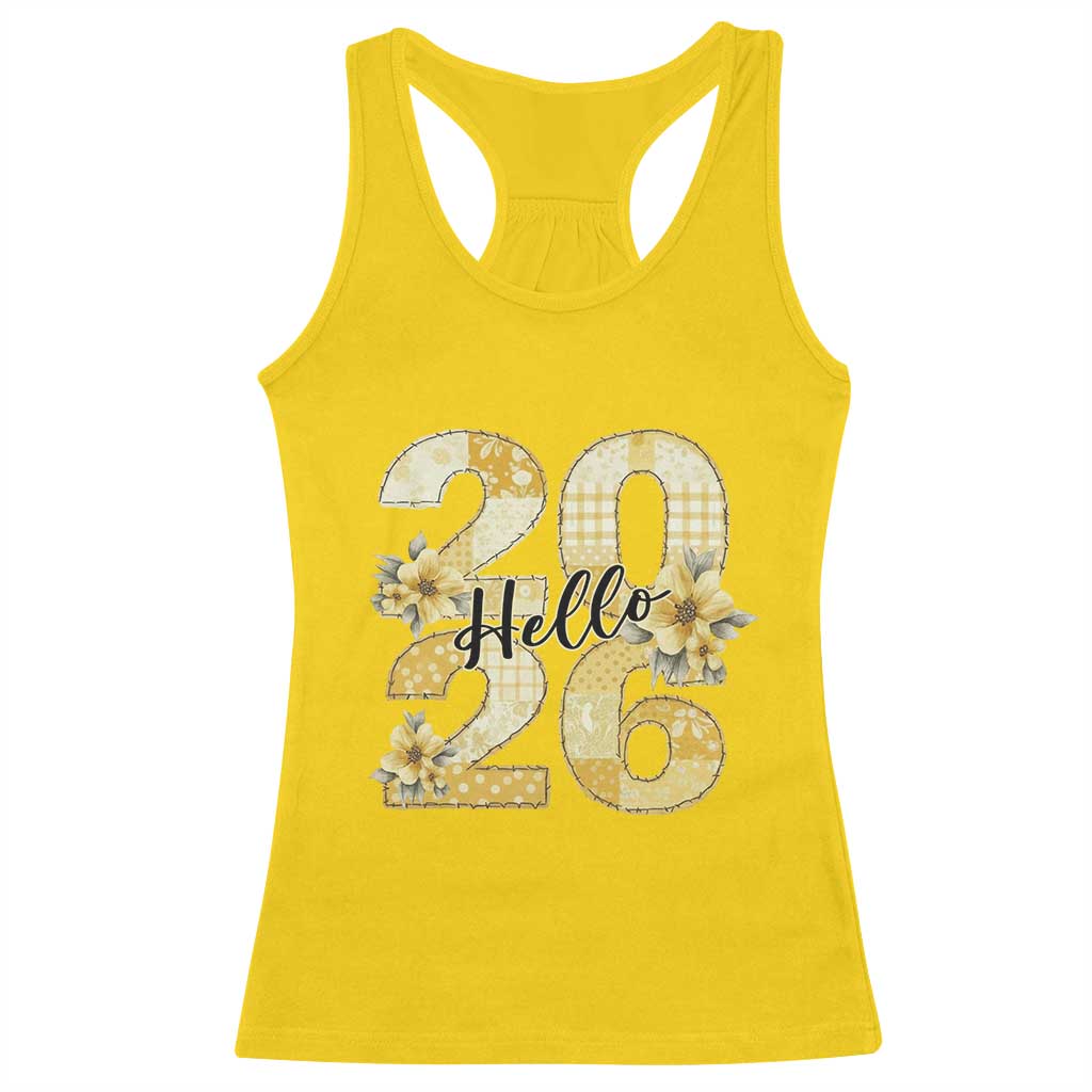 Hello New Year 2026 Vintage Floral Patchwork Quilt Racerback Tank Top TS11 Daisy Print Your Wear