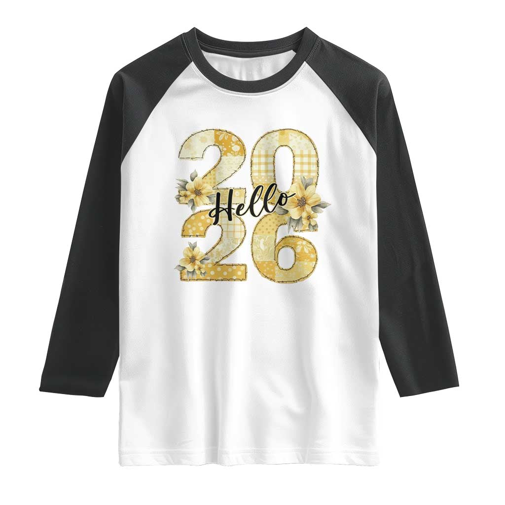 Hello New Year 2026 Vintage Floral Patchwork Quilt Raglan Shirt TS11 White Black Print Your Wear