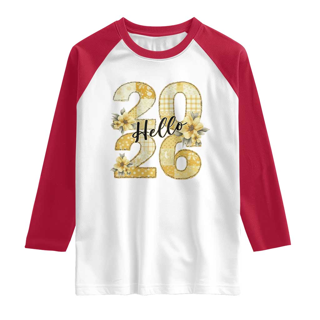Hello New Year 2026 Vintage Floral Patchwork Quilt Raglan Shirt TS11 White Red Print Your Wear