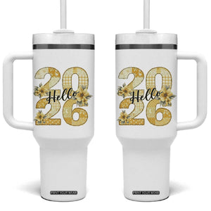 Hello New Year 2026 Vintage Floral Patchwork Quilt Tumbler With Handle TS11 One Size: 40 oz White Print Your Wear