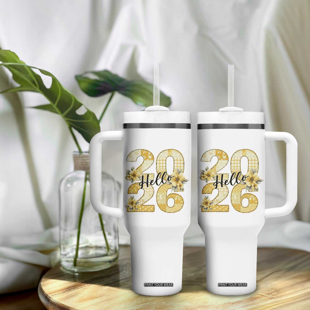 Hello New Year 2026 Vintage Floral Patchwork Quilt Tumbler With Handle TS11 Print Your Wear