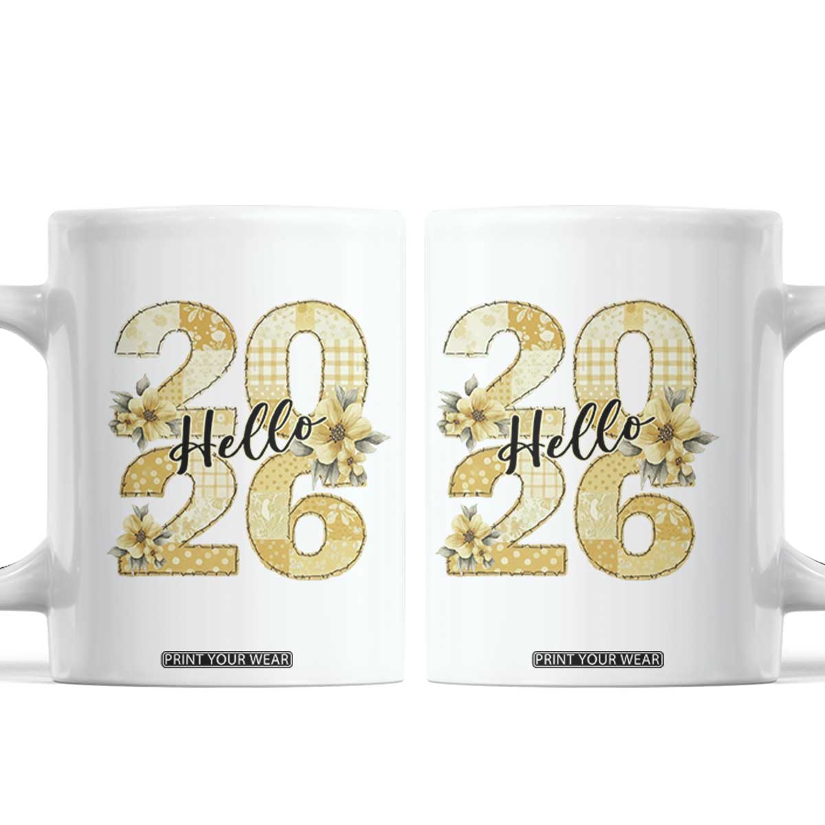 Hello New Year 2026 Vintage Floral Patchwork Quilt Coffee Mug TS11 White Print Your Wear