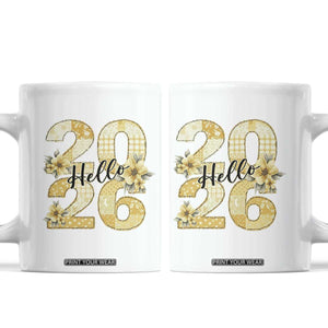 Hello New Year 2026 Vintage Floral Patchwork Quilt Coffee Mug TS11 White Print Your Wear