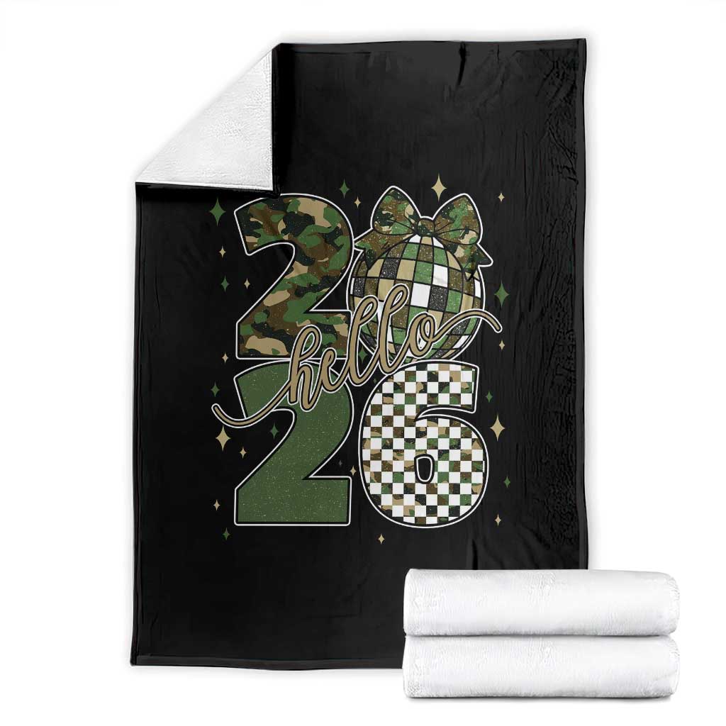 Camo Happy New Year Party 2026 Throw Blanket Camouflage Disco Ball TS11 Black Print Your Wear