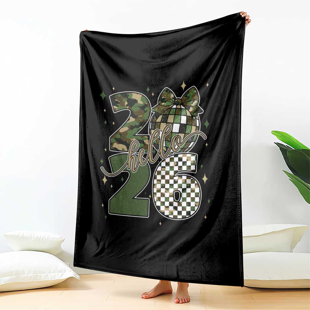 Camo Happy New Year Party 2026 Throw Blanket Camouflage Disco Ball TS11 Print Your Wear