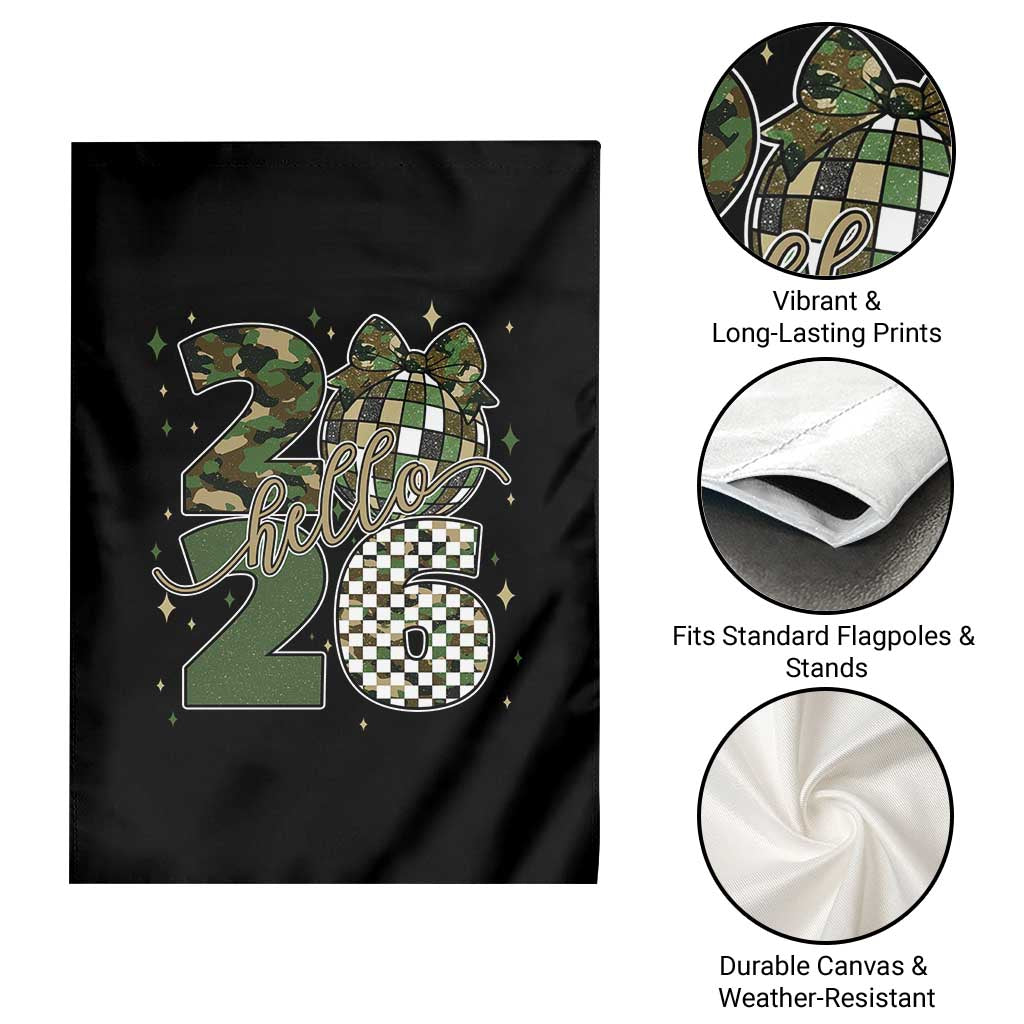 Camo Happy New Year Party 2026 Garden Flag Camouflage Disco Ball TS11 Print Your Wear