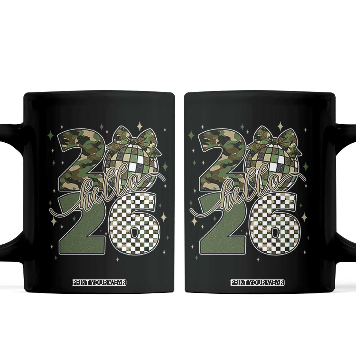 Camo Happy New Year Party 2026 Coffee Mug Camouflage Disco Ball TS11 Black Print Your Wear