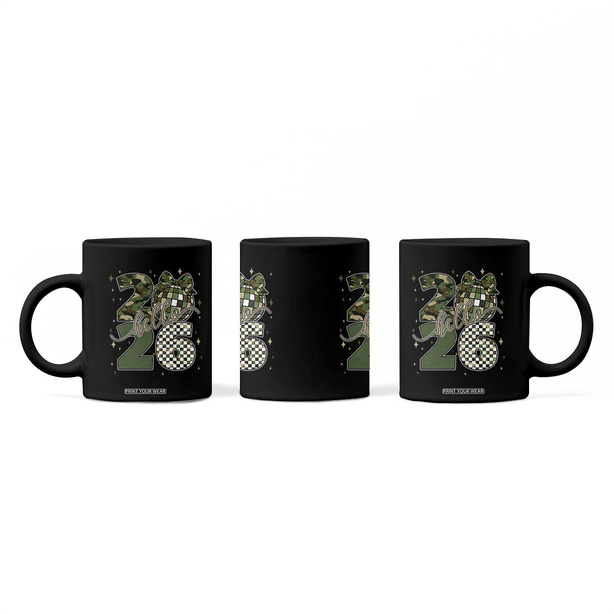 Camo Happy New Year Party 2026 Coffee Mug Camouflage Disco Ball TS11 Print Your Wear