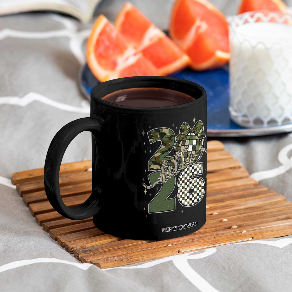 Camo Happy New Year Party 2026 Coffee Mug Camouflage Disco Ball TS11 Print Your Wear