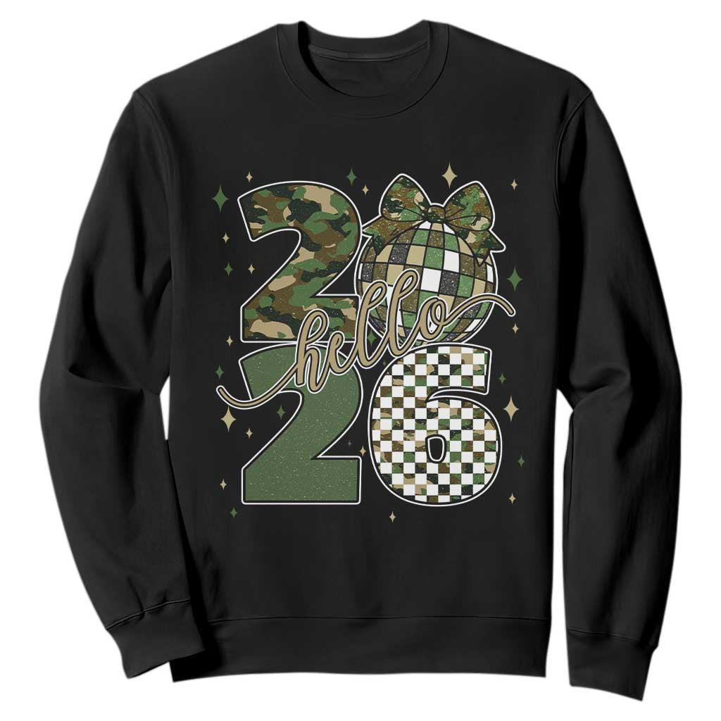 Camo Happy New Year Party 2026 Sweatshirt Camouflage Disco Ball TS11 Black Print Your Wear