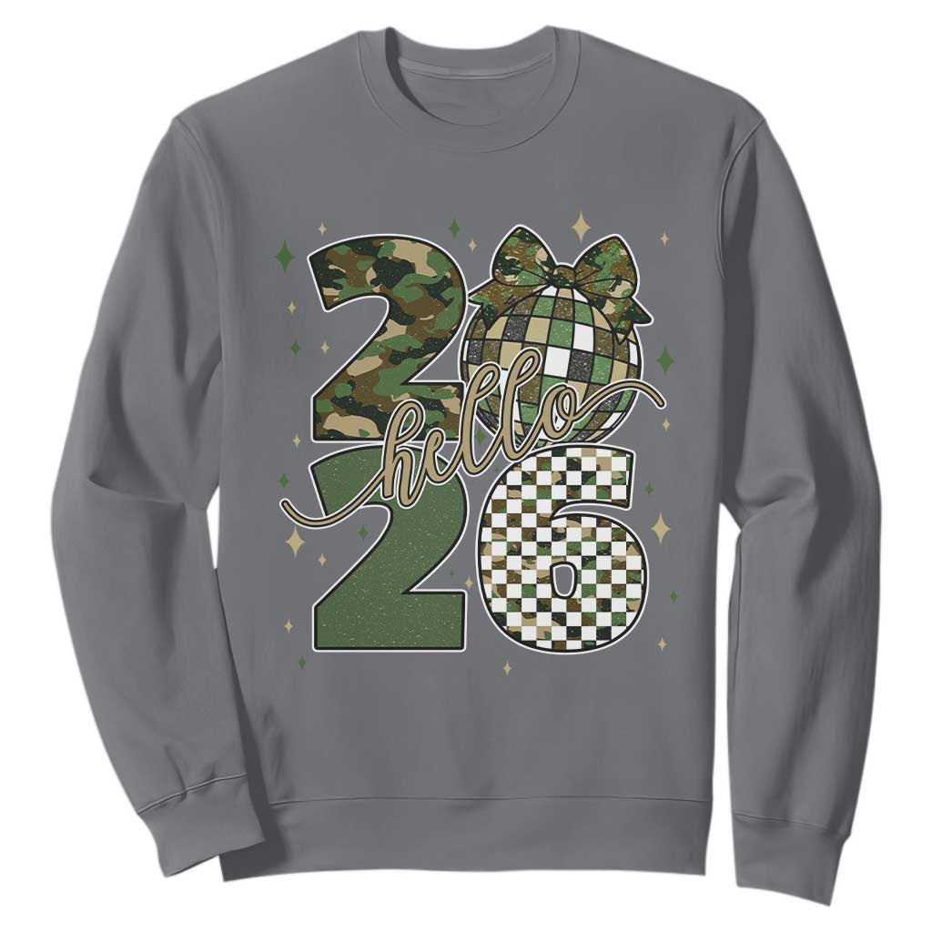 Camo Happy New Year Party 2026 Sweatshirt Camouflage Disco Ball TS11 Charcoal Print Your Wear