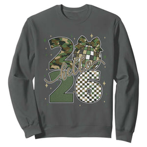 Camo Happy New Year Party 2026 Sweatshirt Camouflage Disco Ball TS11 Dark Heather Print Your Wear