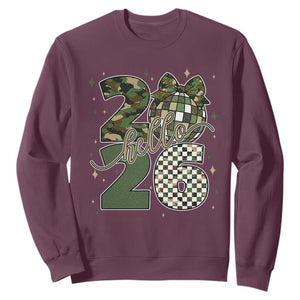 Camo Happy New Year Party 2026 Sweatshirt Camouflage Disco Ball TS11 Maroon Print Your Wear