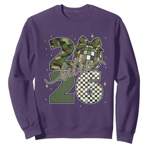 Camo Happy New Year Party 2026 Sweatshirt Camouflage Disco Ball TS11 Purple Print Your Wear