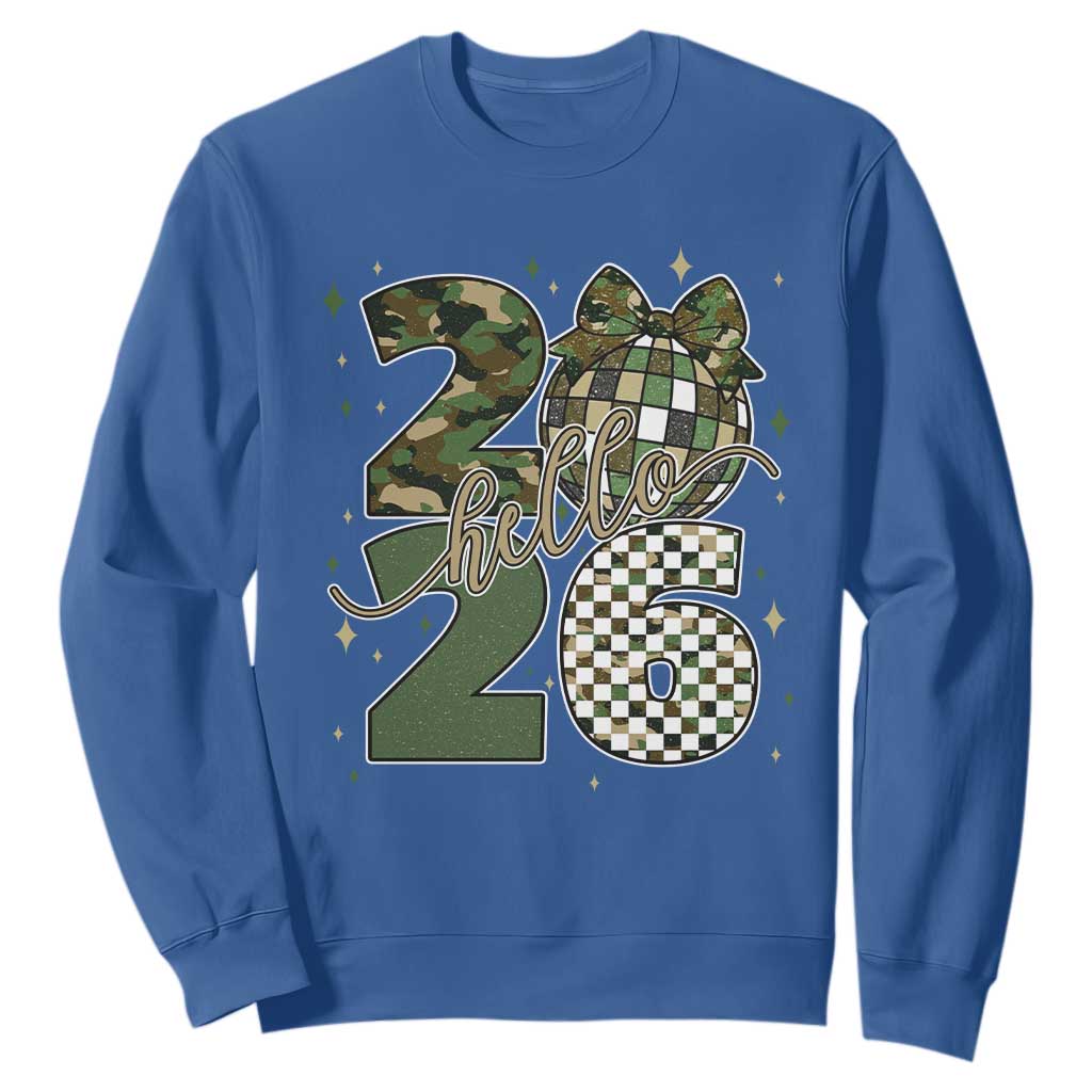 Camo Happy New Year Party 2026 Sweatshirt Camouflage Disco Ball TS11 Royal Blue Print Your Wear