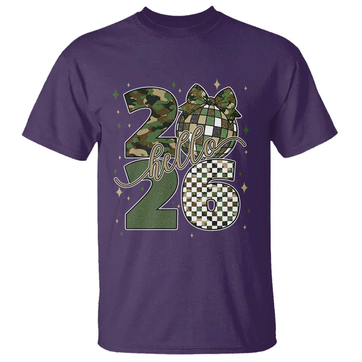 Camo Happy New Year Party 2026 T Shirt Camouflage Disco Ball TS11 Purple Print Your Wear