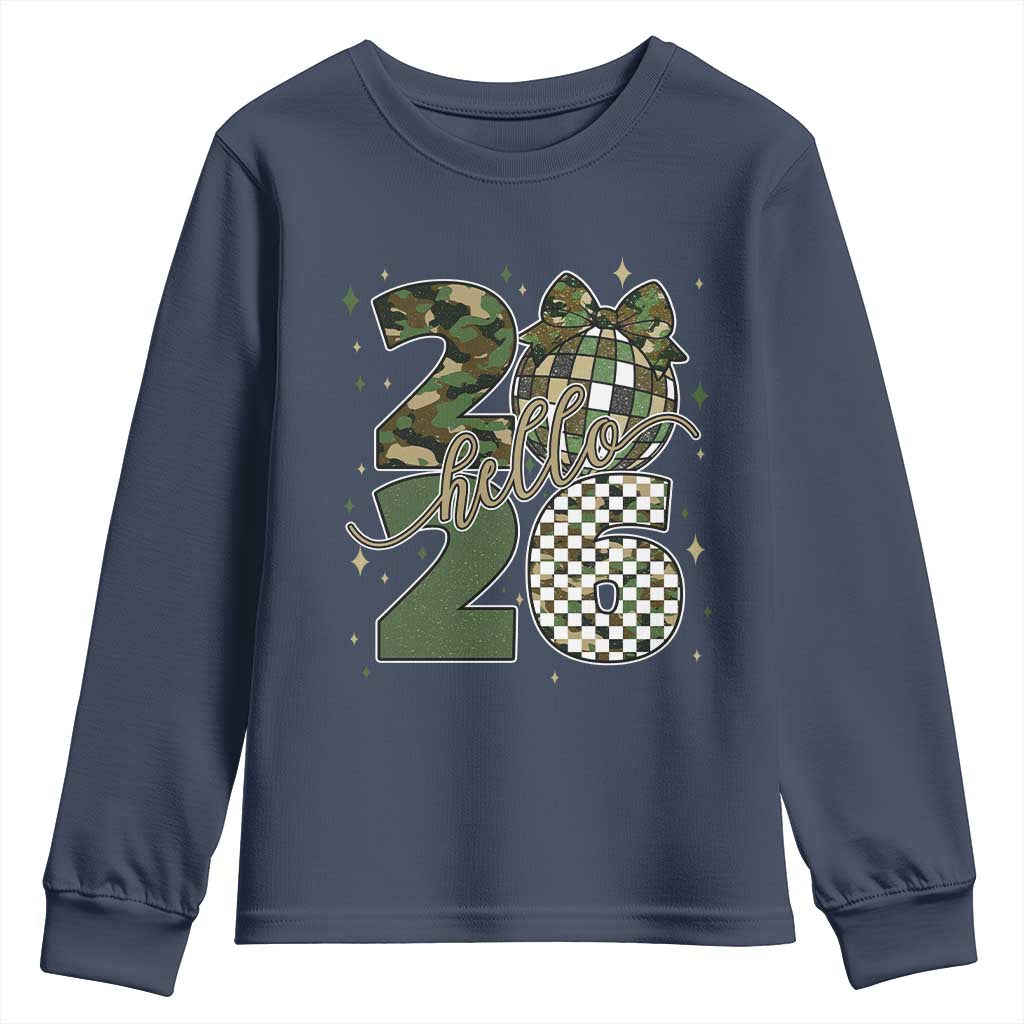 Camo Happy New Year Party 2026 Youth Sweatshirt Camouflage Disco Ball TS11 Navy Print Your Wear