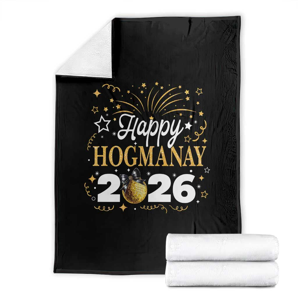 Scottish New Year 2026 Throw Blanket Happy Hogmanay NYE Party Faux Glitter Effect Printed TS11 Black Print Your Wear