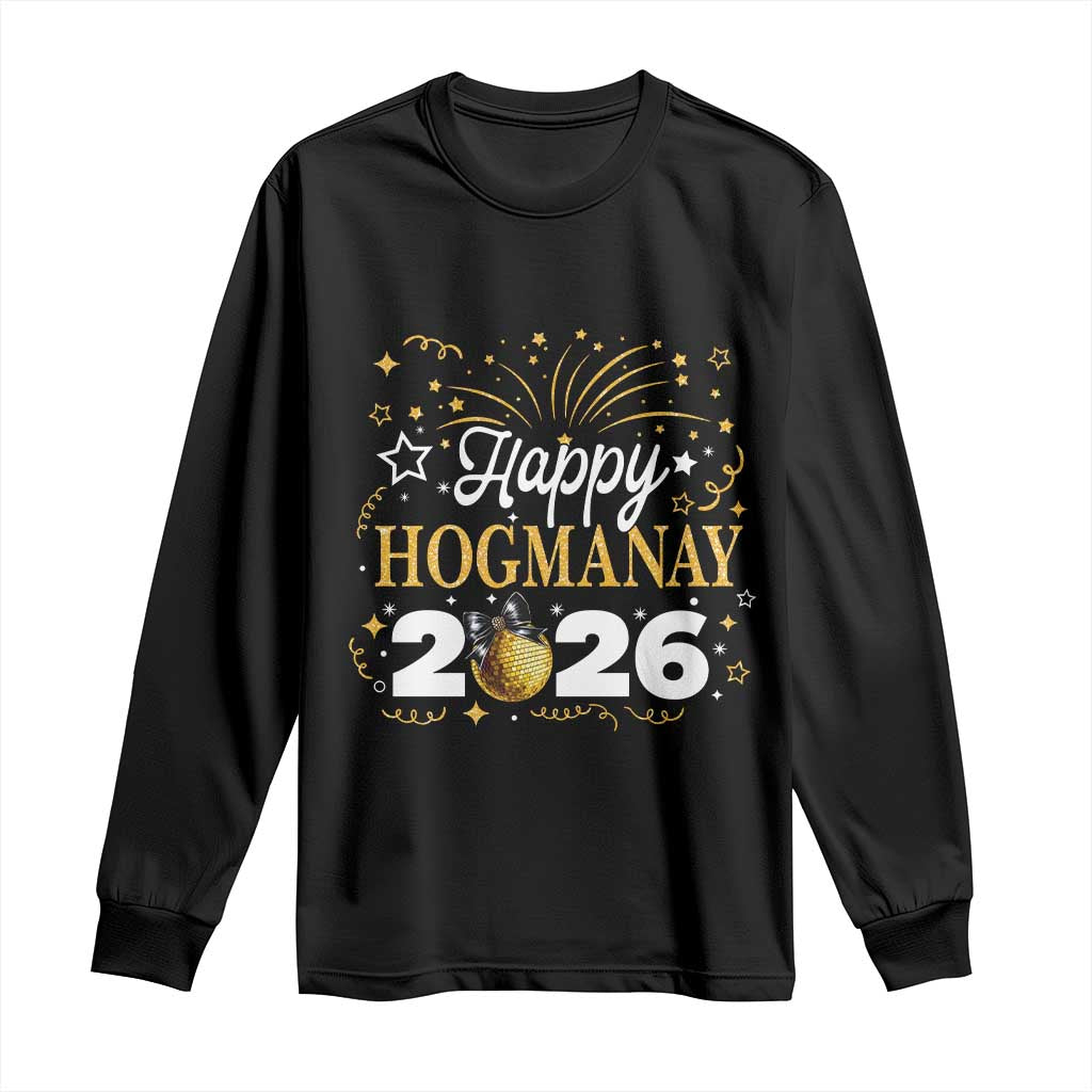 Scottish New Year 2026 Long Sleeve Shirt Happy Hogmanay NYE Party Faux Glitter Effect Printed TS11 Black Print Your Wear