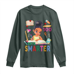 Funny 100 Days Smarter Black Afro African American Girl Long Sleeve Shirt TS11 Dark Forest Green Print Your Wear