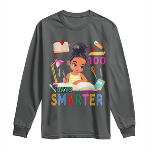 Funny 100 Days Smarter Black Afro African American Girl Long Sleeve Shirt TS11 Dark Heather Print Your Wear