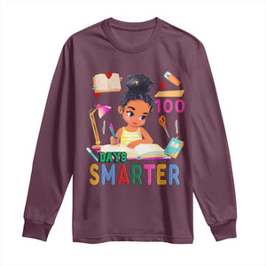 Funny 100 Days Smarter Black Afro African American Girl Long Sleeve Shirt TS11 Maroon Print Your Wear