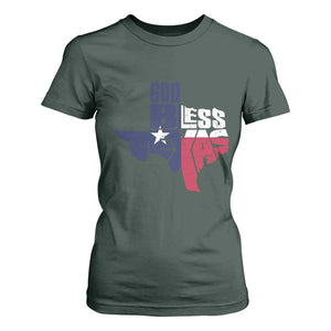 American Texan T Shirt For Women God Bless Texas TX Flag TS11 Dark Forest Green Print Your Wear