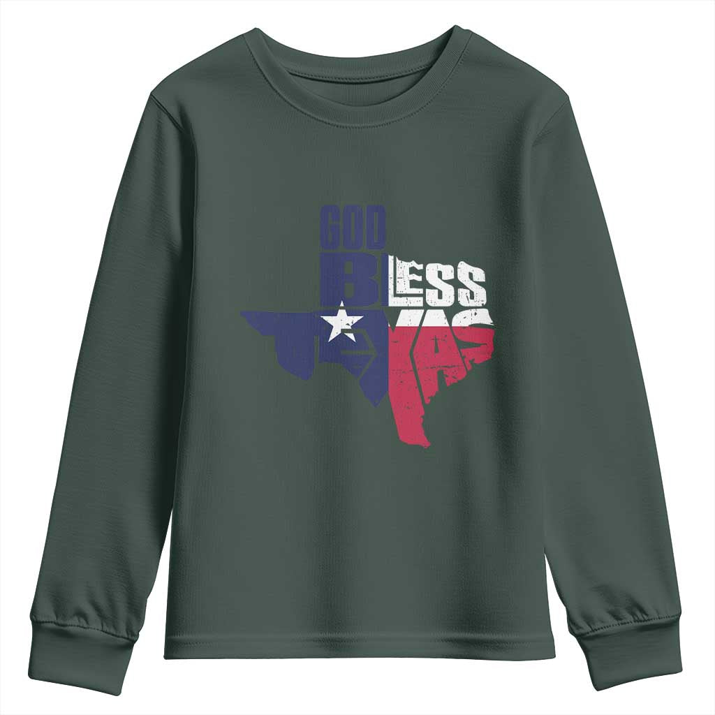 American Texan Youth Sweatshirt God Bless Texas TX Flag TS11 Dark Forest Green Print Your Wear