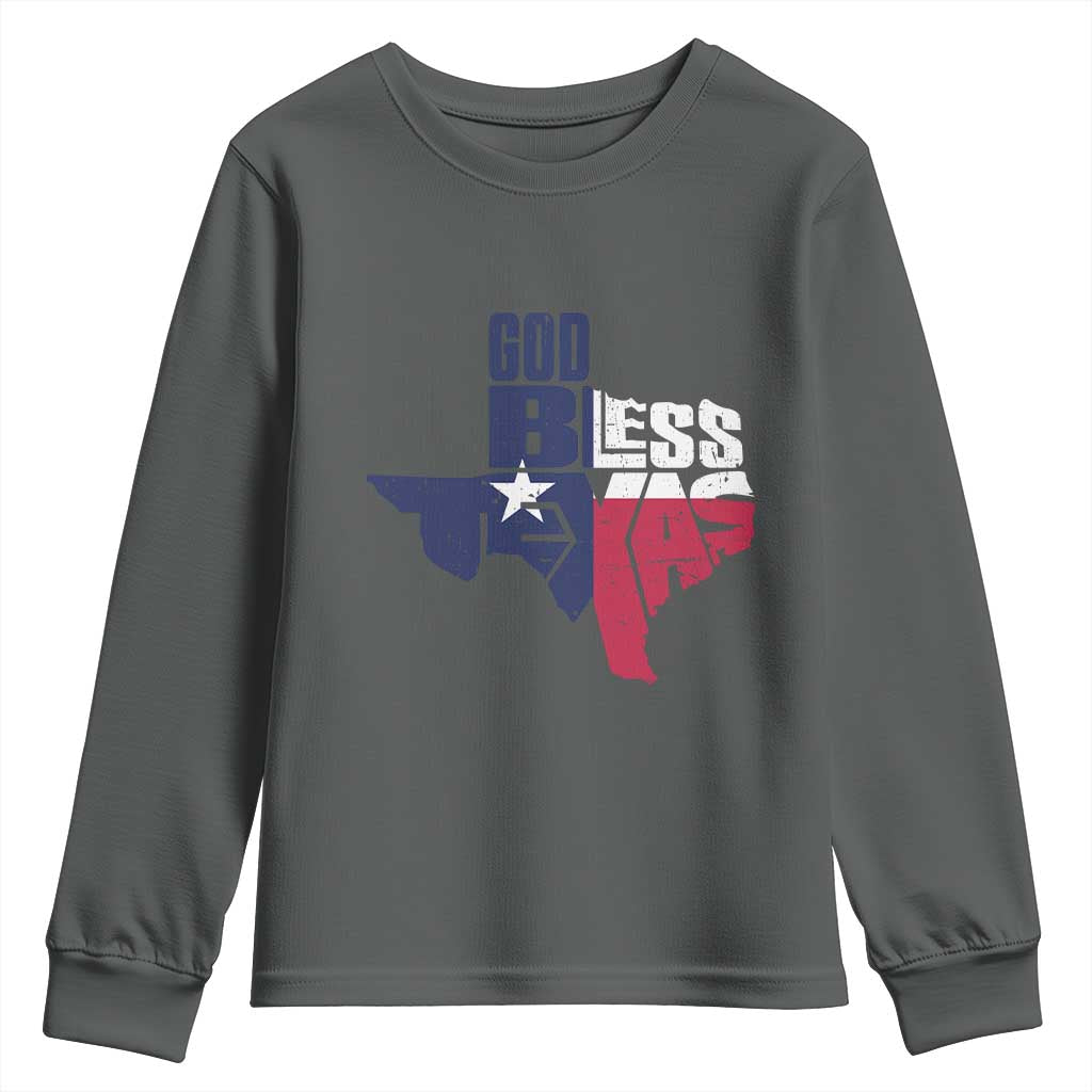 American Texan Youth Sweatshirt God Bless Texas TX Flag TS11 Dark Heather Print Your Wear