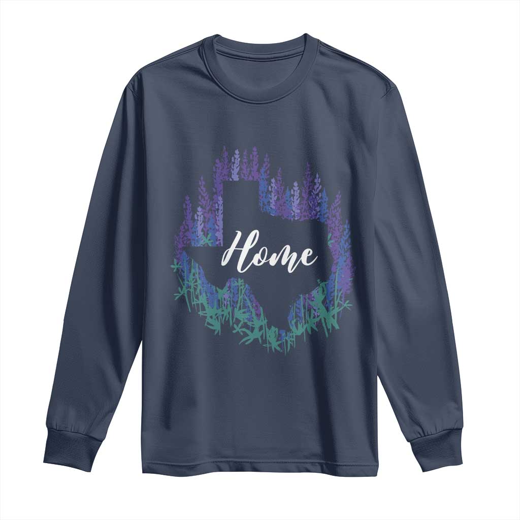 Texas Home State Map Pride Bluebonnets Long Sleeve Shirt TS11 Navy Print Your Wear