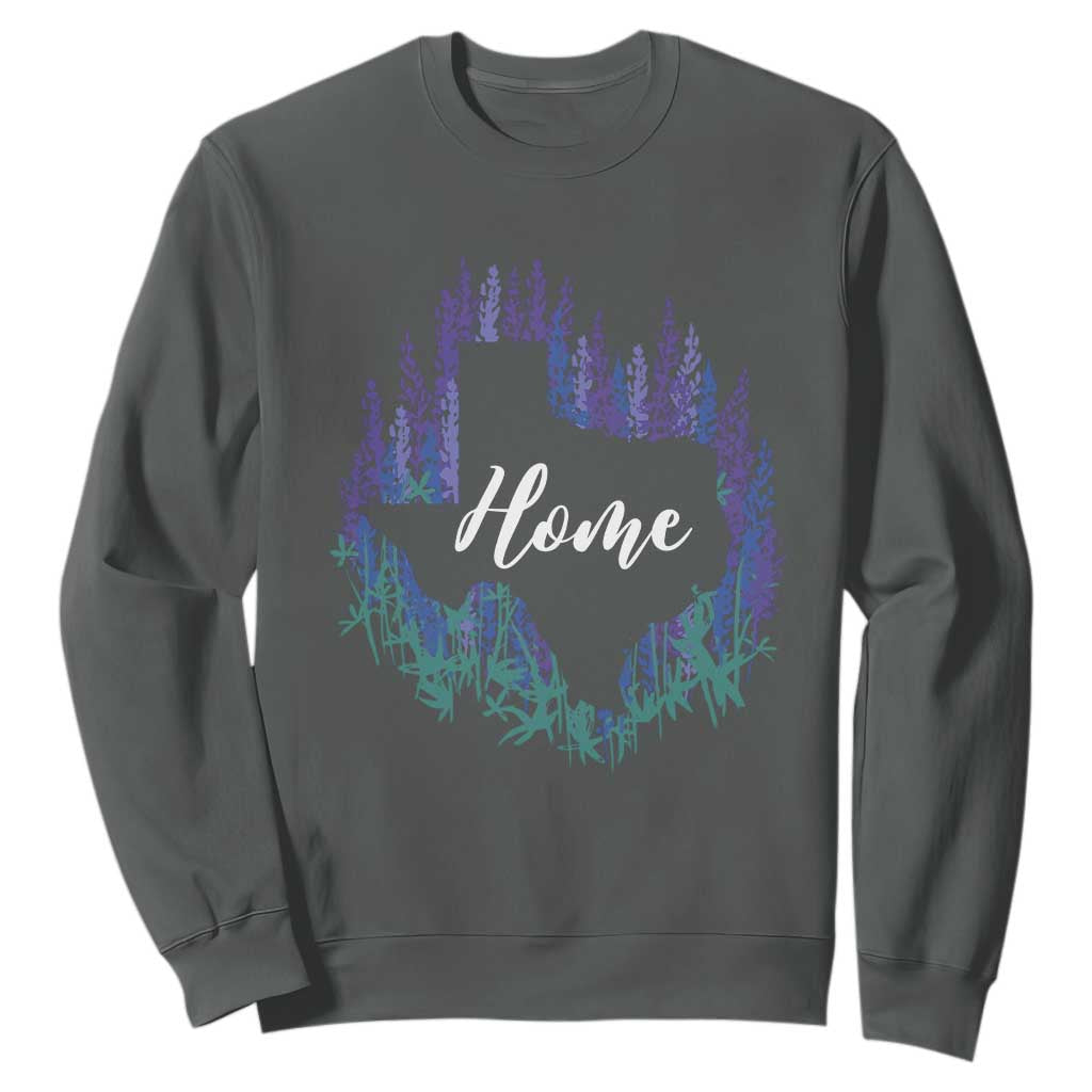 Texas Home State Map Pride Bluebonnets Sweatshirt TS11 Dark Heather Print Your Wear