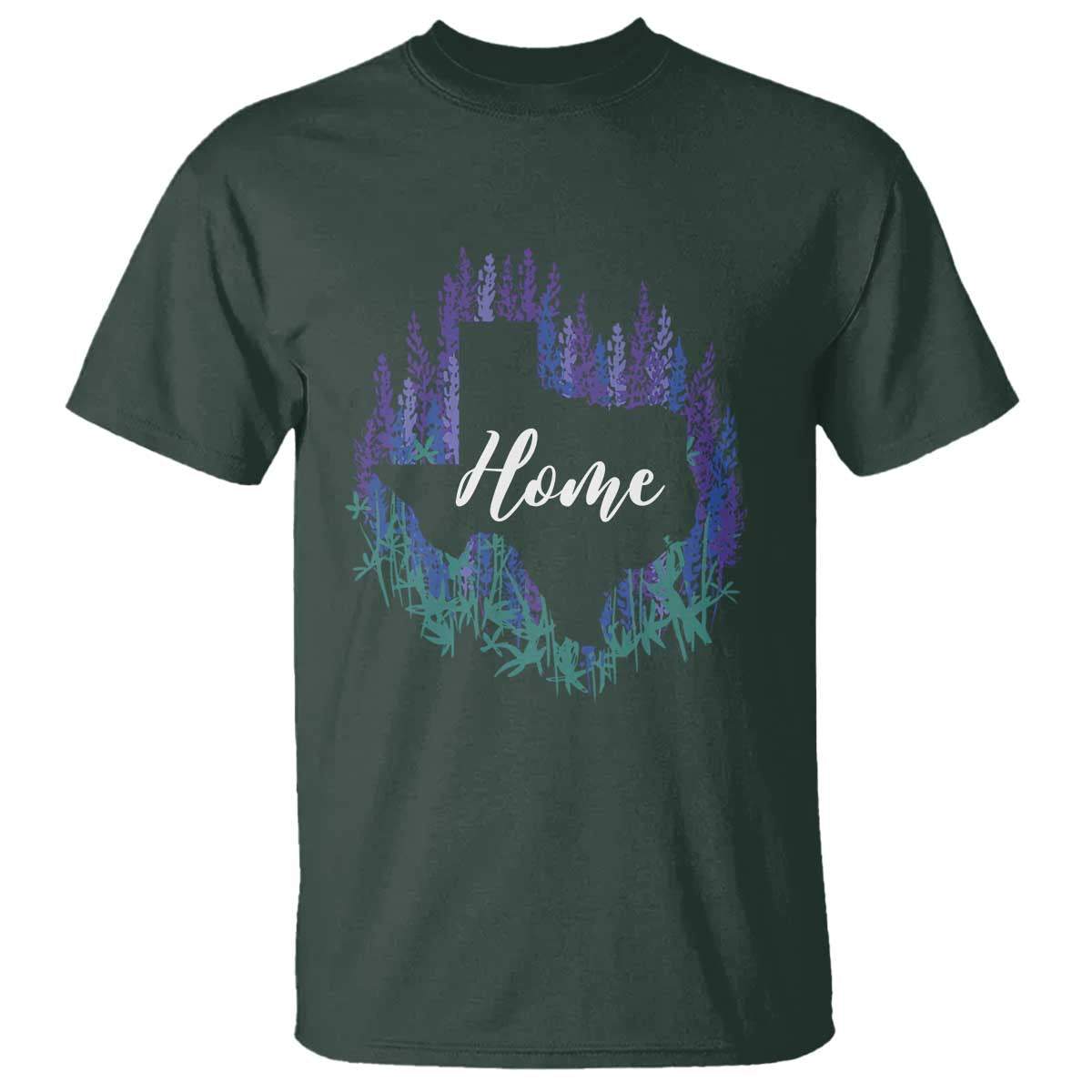 Texas Home State Map Pride Bluebonnets T Shirt TS11 Dark Forest Green Print Your Wear
