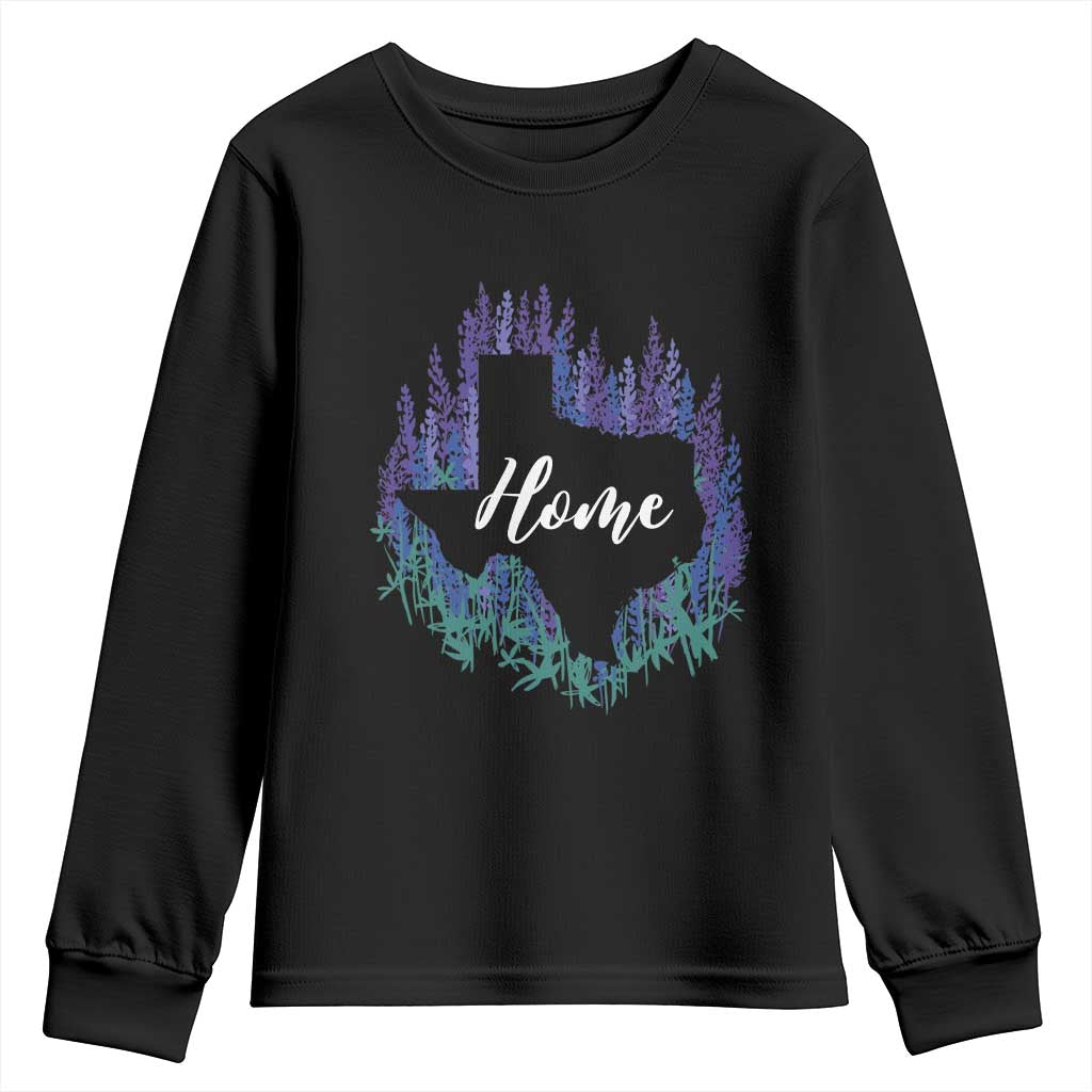 Texas Home State Map Pride Bluebonnets Youth Sweatshirt TS11 Black Print Your Wear