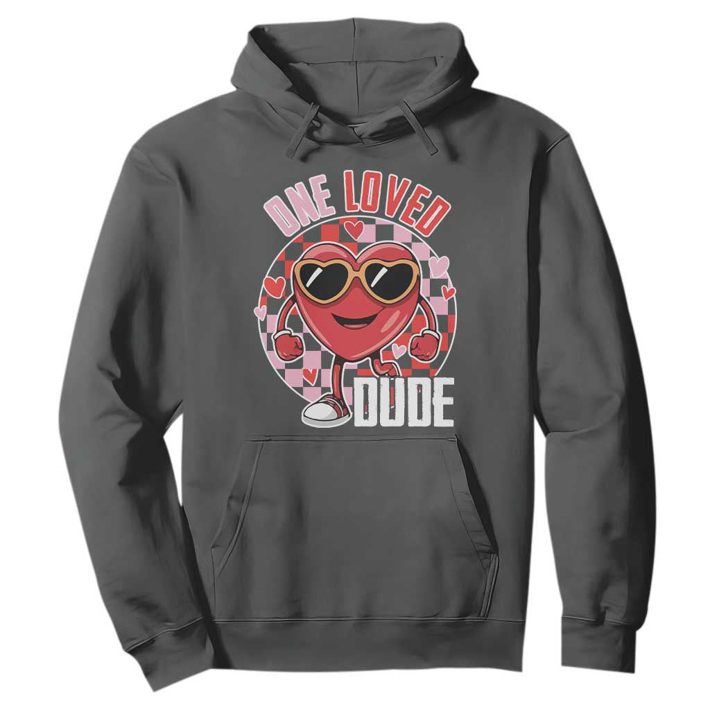 Funny Valentine's Day Hoodie One Loved Dude Cute Heart Checkerboard TS11 Dark Heather Print Your Wear