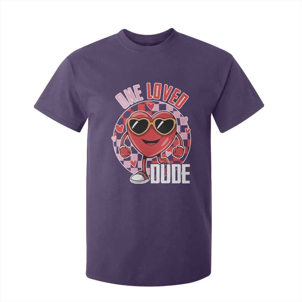 Funny Valentine's Day T Shirt For Kid One Loved Dude Cute Heart Checkerboard TS11 Purple Print Your Wear