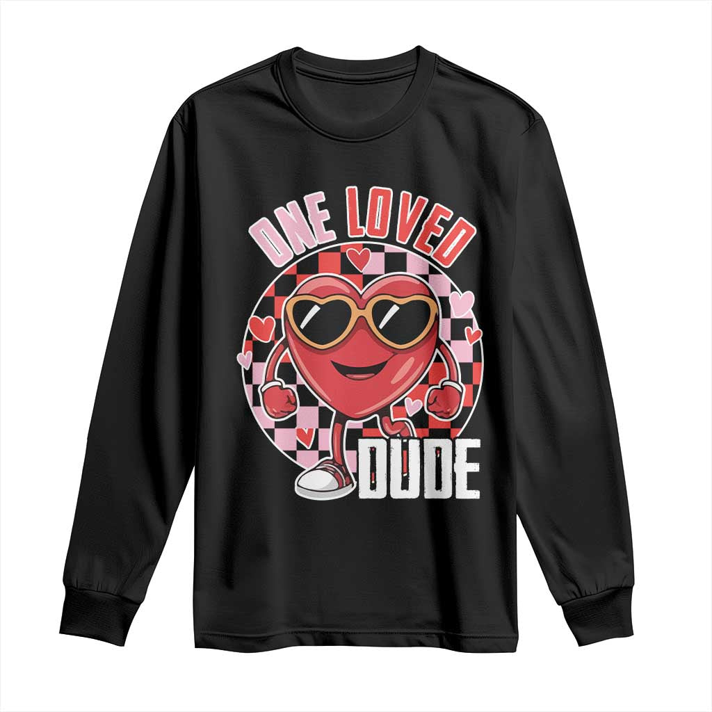 Funny Valentine's Day Long Sleeve Shirt One Loved Dude Cute Heart Checkerboard TS11 Black Print Your Wear